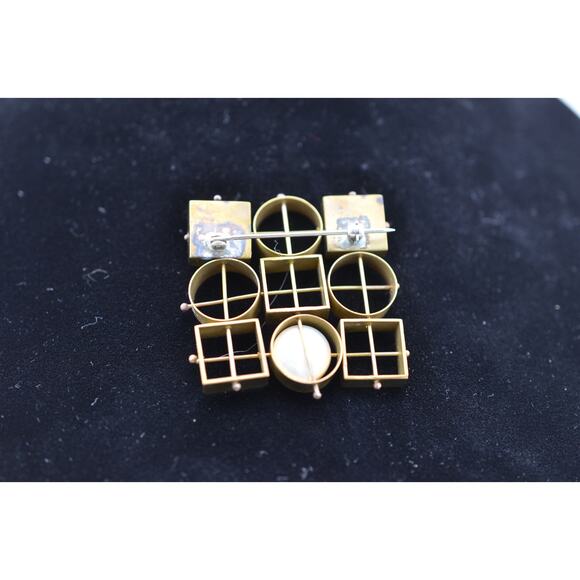 Vintage Brass Geometric Art Deco Brooch with Baroque Pearls - Picture 2 of 2